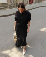 Long Bias Cut Black Skirt