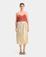 Pleated Shiny High Rise Maxi Skirt