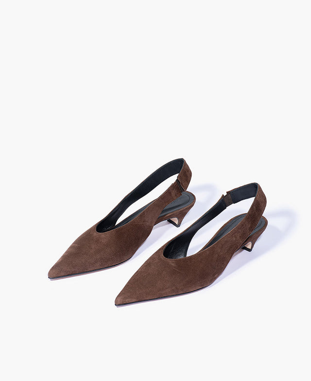Tory Chocolate Suede Kitten Heel