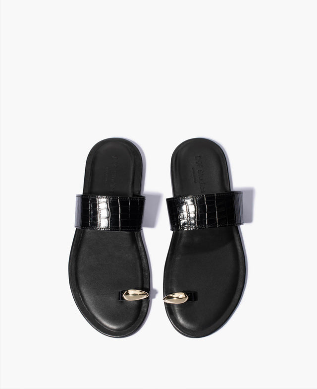 Monica Black Vitello Leather Sandal