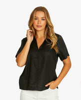 Open Collar Linen Top