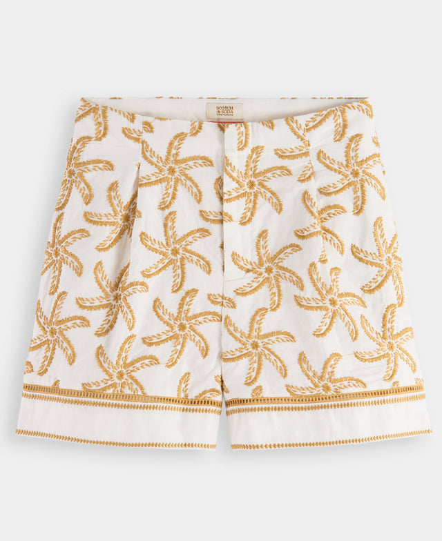 Starfish Embroidered Linen Shorts