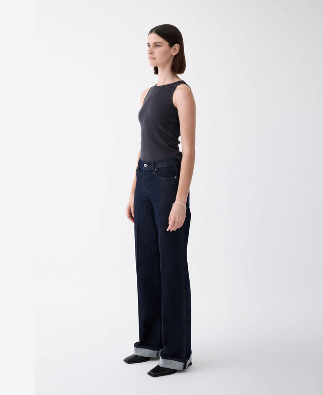 Mia Mid Rise Wide Leg Cuffed Rinse Jean
