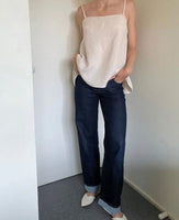 Mia Mid Rise Wide Leg Cuffed Rinse Jean