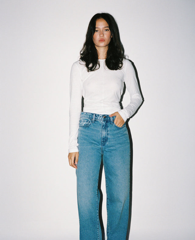 Olive Mid Rise Slouchy Marina Mid Blue Jean