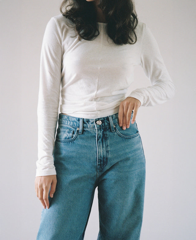 Olive Mid Rise Slouchy Marina Mid Blue Jean