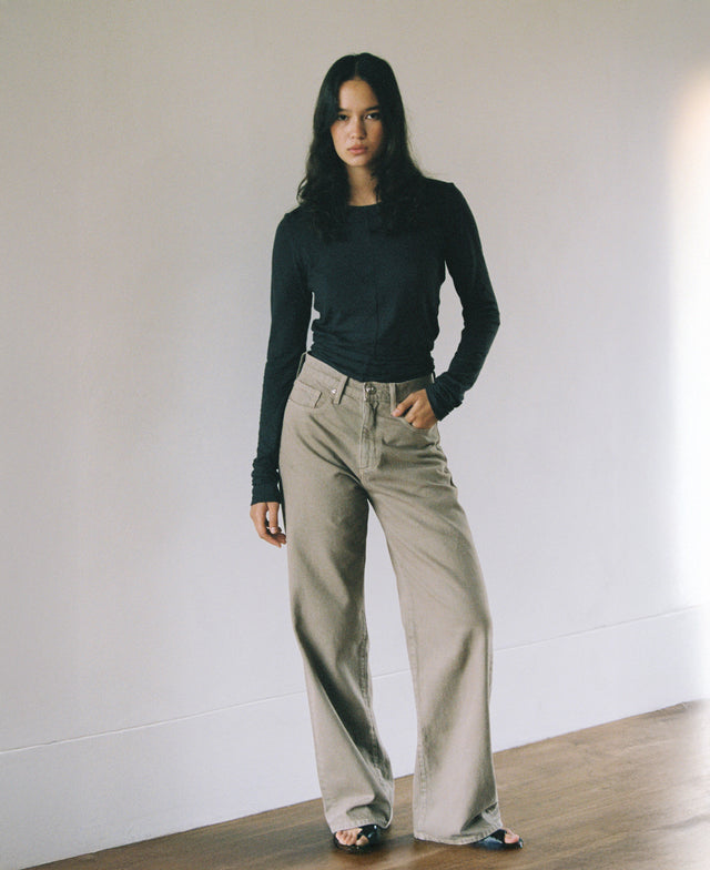 Olive Mid Rise Slouchy Mushroom Jean