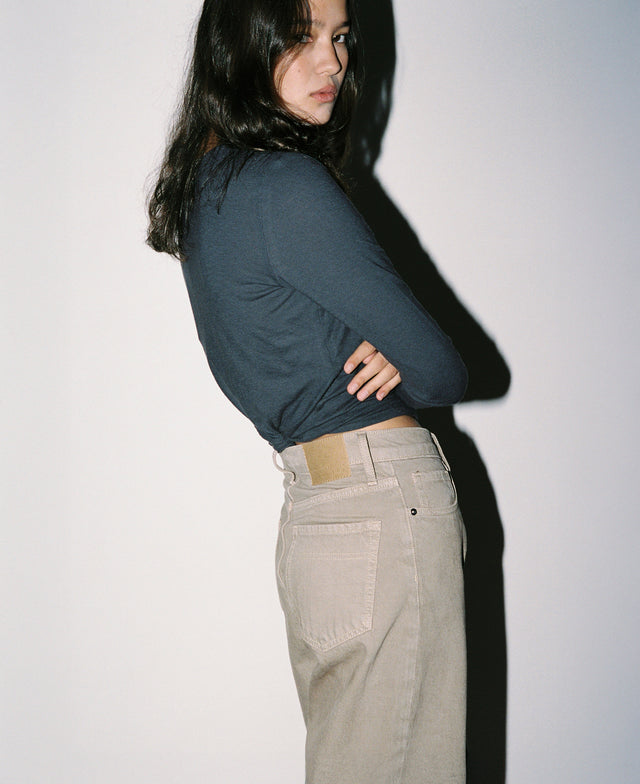 Olive Mid Rise Slouchy Mushroom Jean