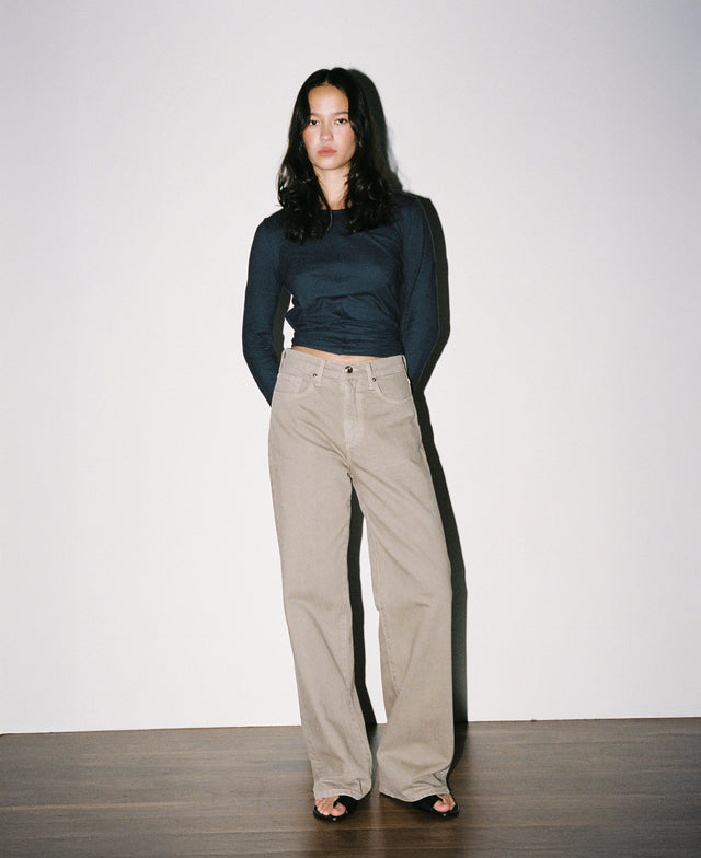 Olive Mid Rise Slouchy Mushroom Jean