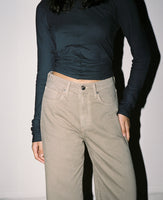 Olive Mid Rise Slouchy Mushroom Jean
