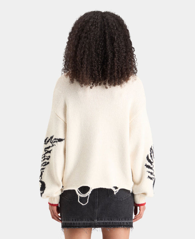 Intarsia Distressed Oversized Pullover