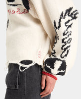 Intarsia Distressed Oversized Pullover