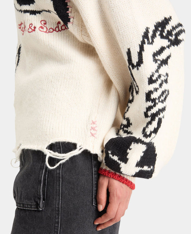 Intarsia Distressed Oversized Pullover
