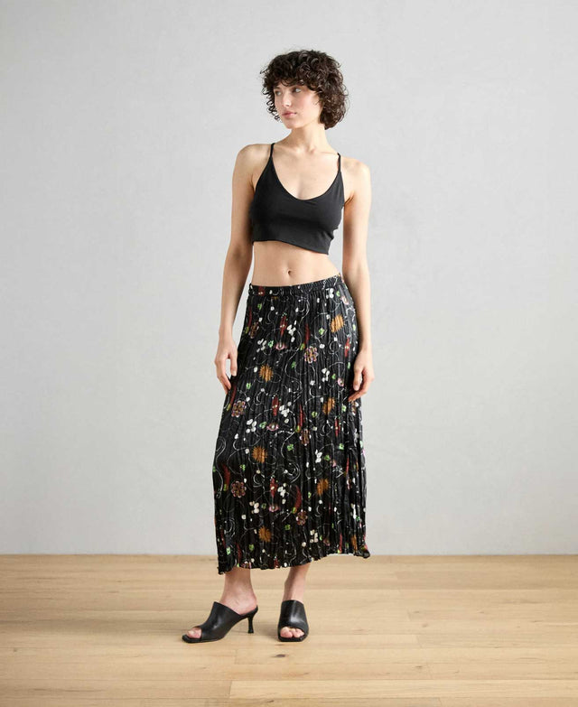 Pleated Floral Midi Skirt