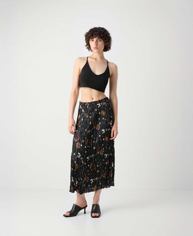 Pleated Floral Midi Skirt