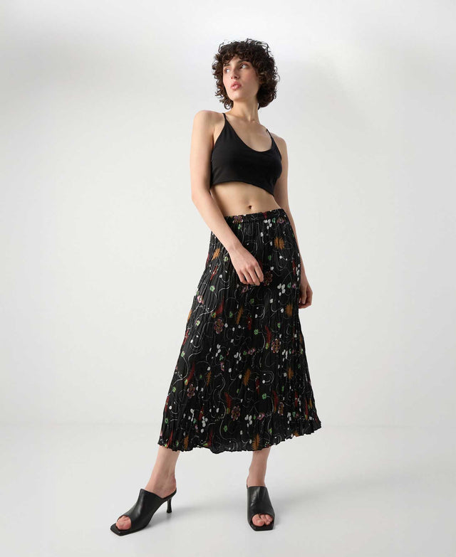 Pleated Floral Midi Skirt