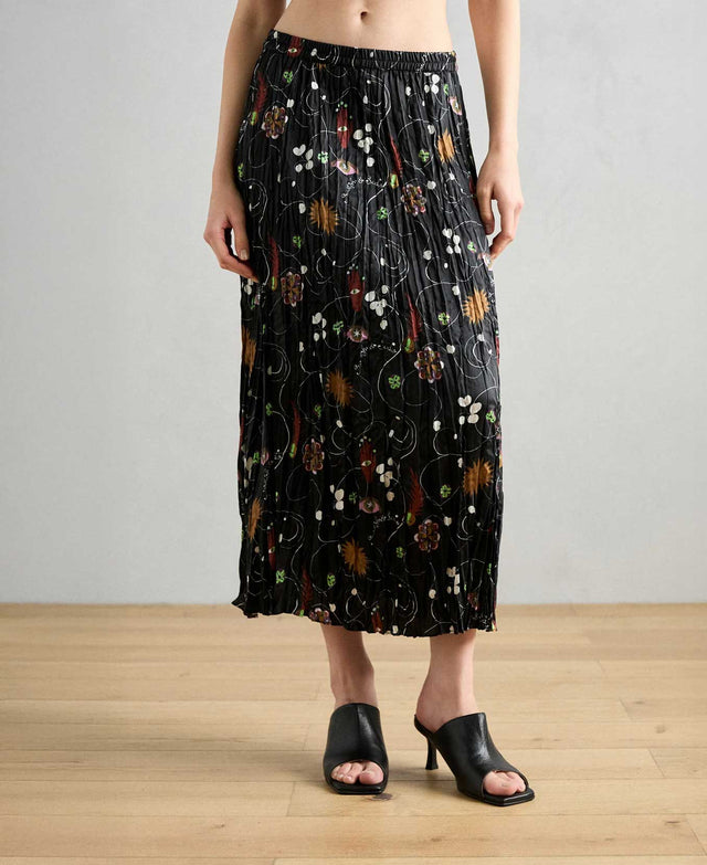 Pleated Floral Midi Skirt