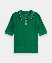 Pointelle Collared Knitted Polo Shirt