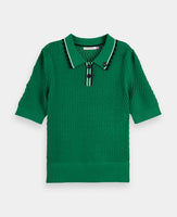 Pointelle Collared Knitted Polo Shirt