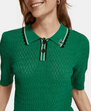 Pointelle Collared Knitted Polo Shirt