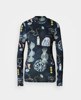 Printed Mock Neck LS Top