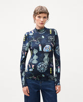 Printed Mock Neck LS Top