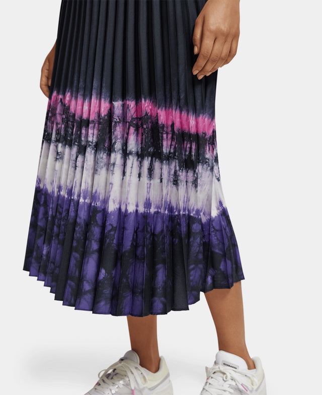 Printed Pleated High Rise Midi Skirt