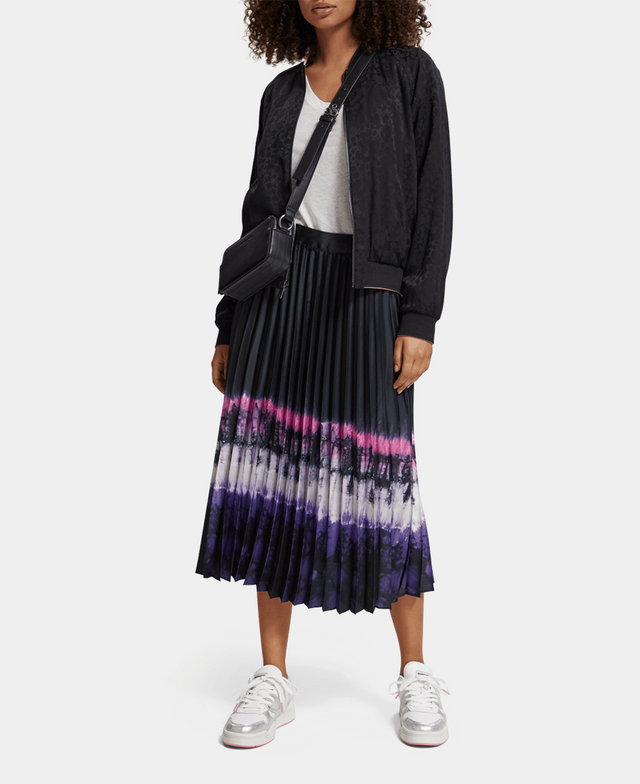 Printed Pleated High Rise Midi Skirt
