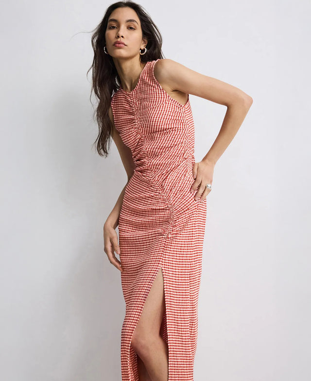 Structured Gingham Midi Dress