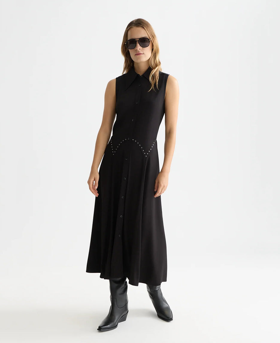 Studded Button Midi Dress