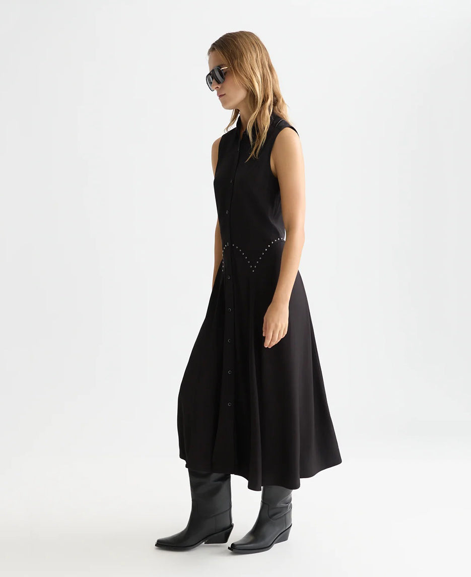Studded Button Midi Dress