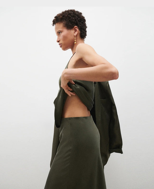 Long Bias Cut Pine Skirt