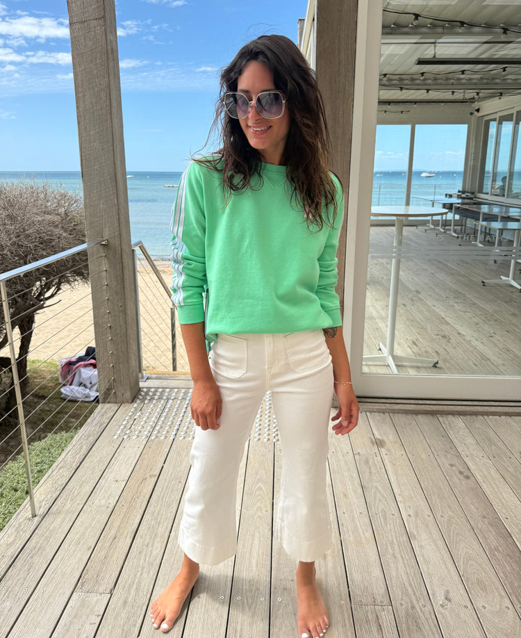 Knitted Jumper Sophie Moran Jumper Arm Stripe Green/White