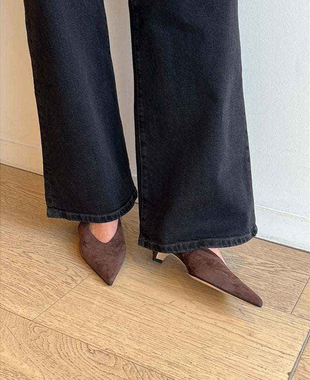 Tory Chocolate Suede Kitten Heel
