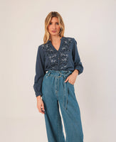 Embroidered V-Neck Top