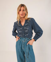Embroidered V-Neck Top