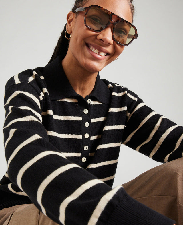 Malva Stripe Polo Knit