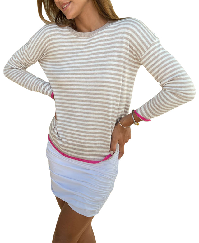 Stripe Oatmeal Cream Sweater
