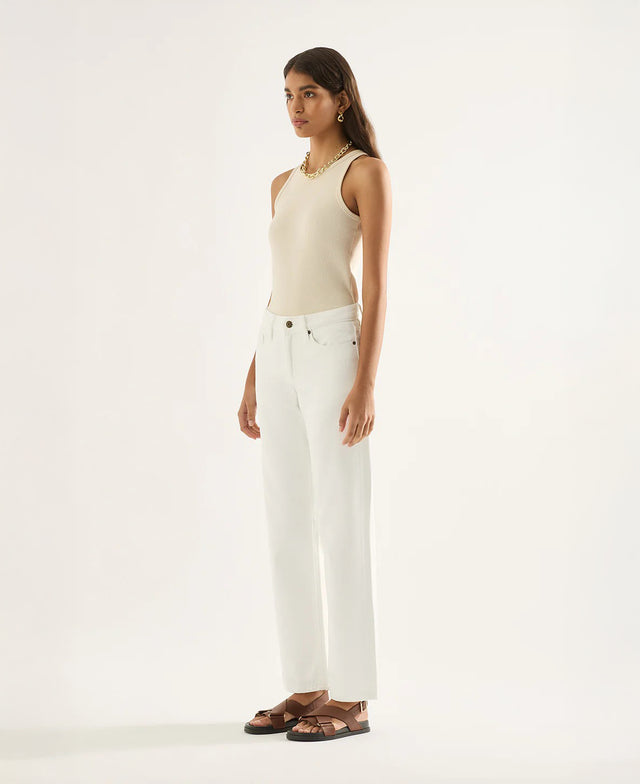 Elise Mid Rise Straight Snow White Jean