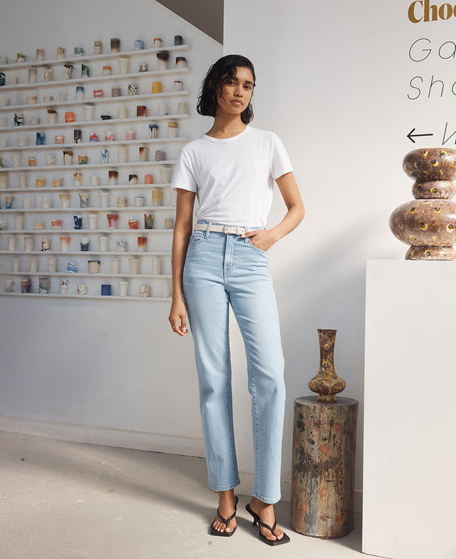Zoe High Rise Straight Kingfisher Jean