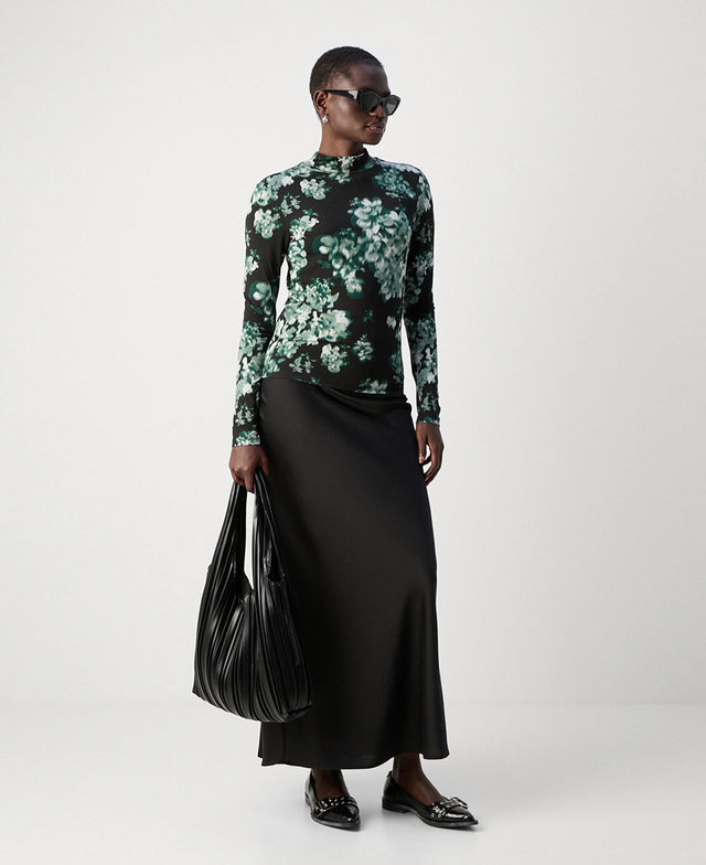 Printed Mock Neck LS T-Shirt
