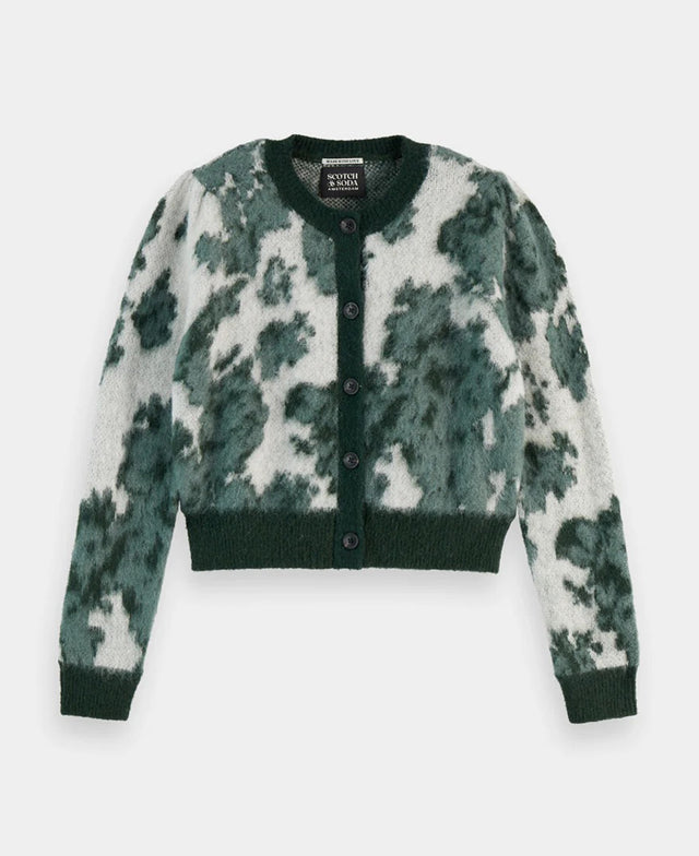 Jacquard Crew Neck Cardigan