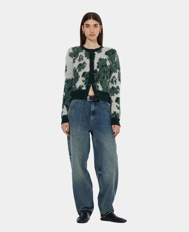 Jacquard Crew Neck Cardigan