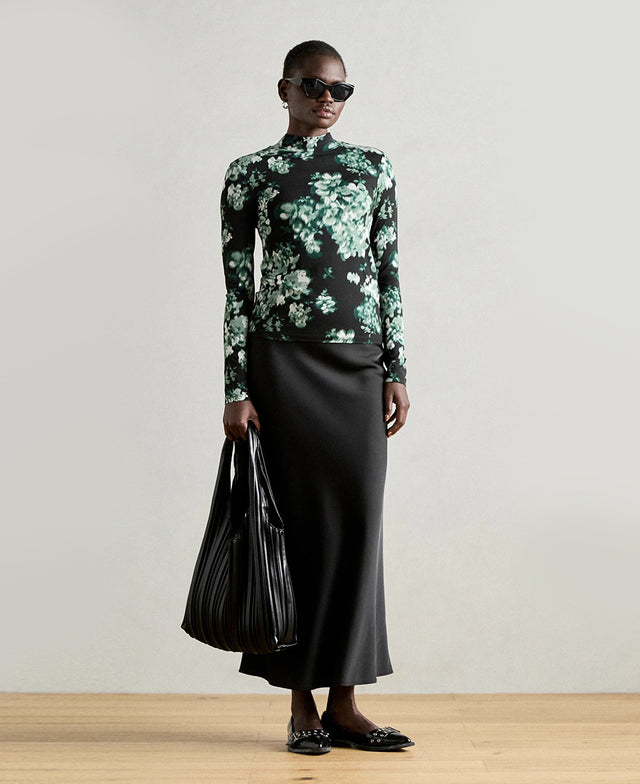 Printed Mock Neck LS T-Shirt