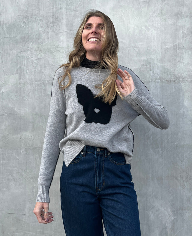 Frenchie Grey Marle Crew Knit