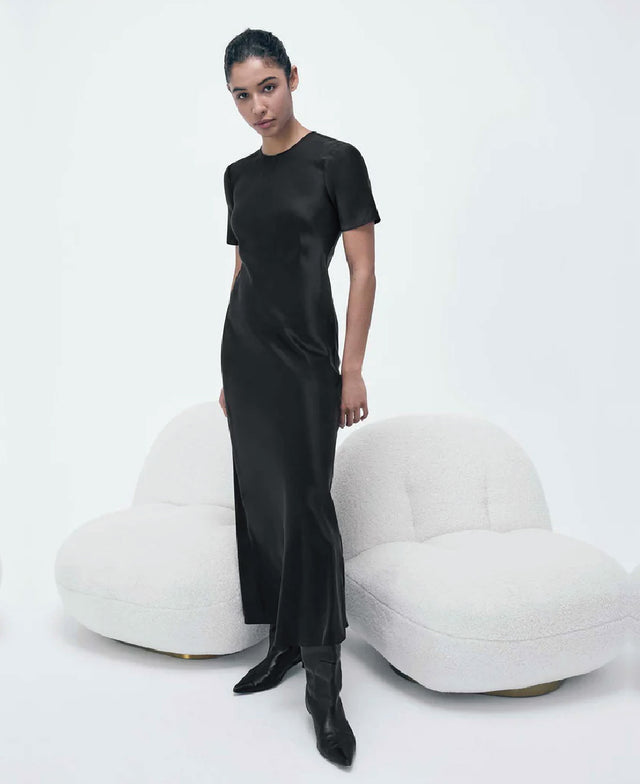 Bias Black SS Dress